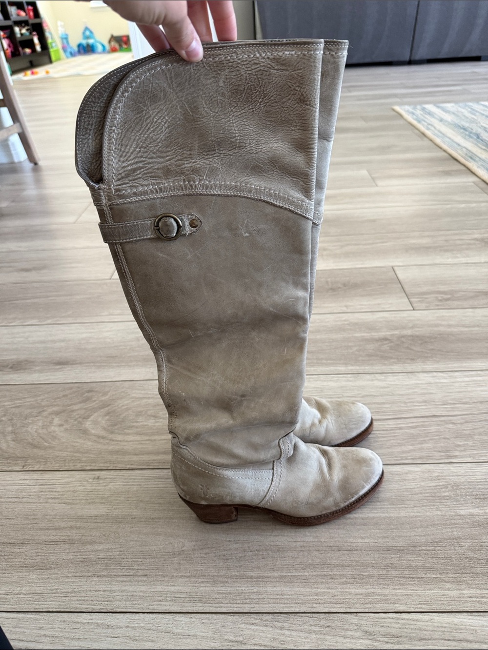 Frye Jane Tall Cuff boots foldable over-the-knee taupe leather Womens 6.5